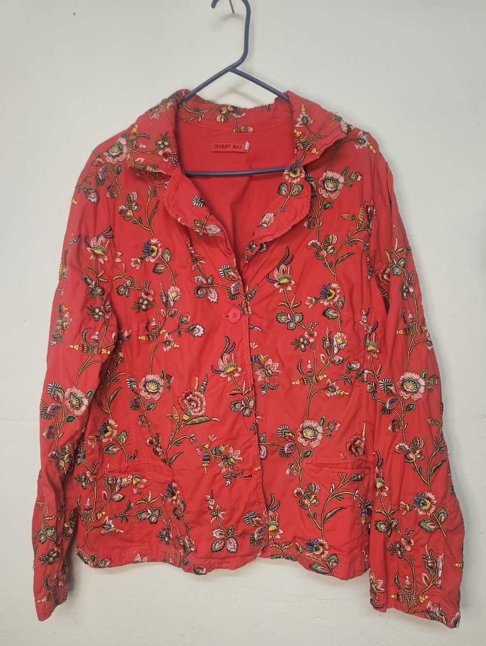 Vintage Johnny Was BIYA Cotton Floral Embroidered Flowers Jacket Blazer Top  xl